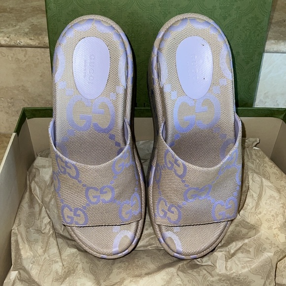 GUCCI GG Monogram Jumbo GG Platform Slide Wedge Sandals 40🎀🎁💝 AUTHENTIC 💖 - Picture 3 of 8